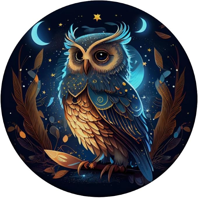 Cute Owl Celestial Elements Illustration PopSockets Adhesive PopGrip