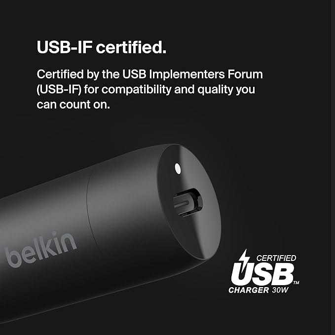 Belkin Boost↑Charge™ 30W USB-C Compact Fast Car Charger w/USB-C Cable Included, for iPhone 16, 16 Pro, iPhone 15, Galaxy S25, S24, Pixel 9 & 8, Note, Nintendo Switch 2 & More - Black