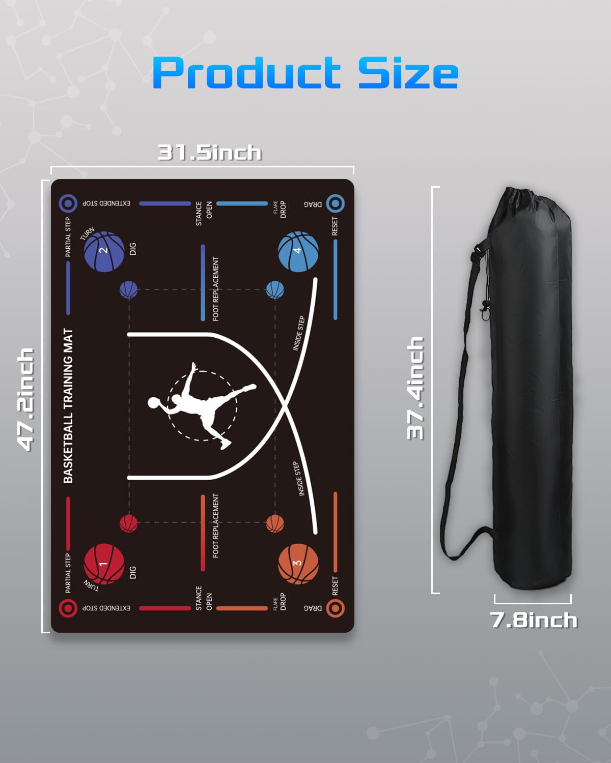 ZVD Portable Basketball Training Mat - Non-Slip Footwork Agility Mat for All basketball enthusiasts, Durable Basketball Footwork Training Equipment to Improve Speed, Strength, Coordination