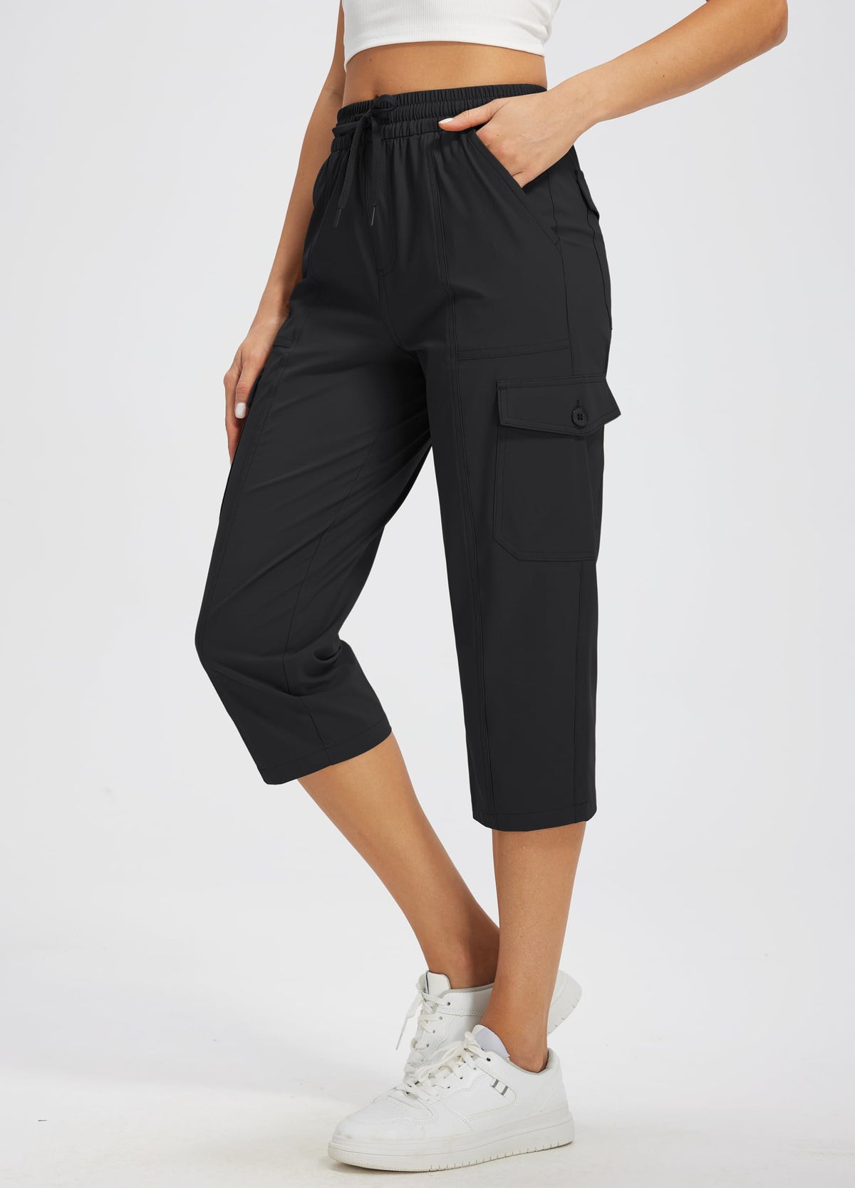 Libin Women's Capri Pants Cargo Capris Hiking Pants, Black L