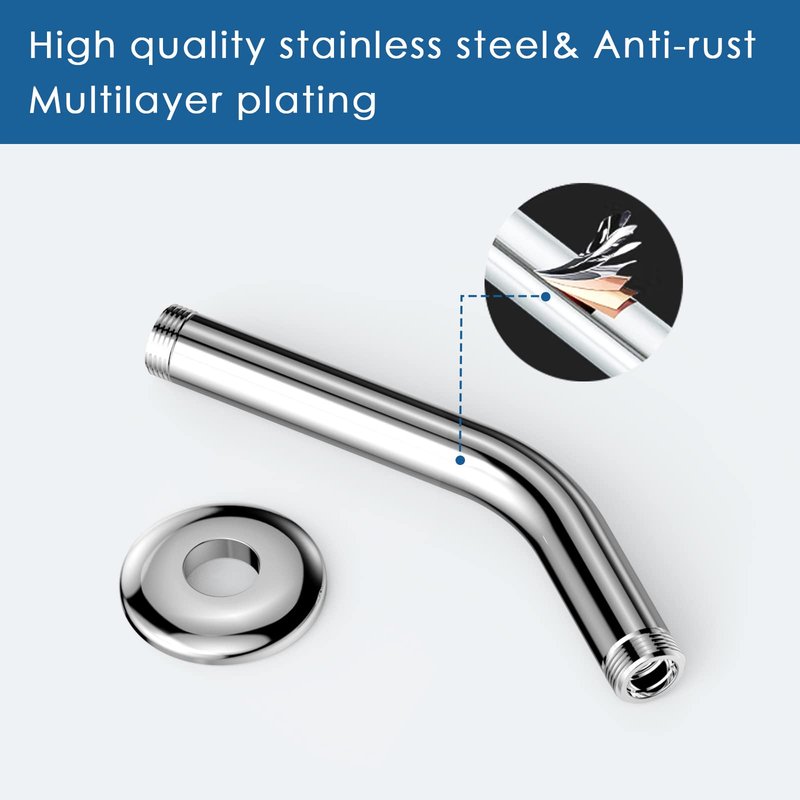 HOPOPRO 6 Inches Shower Arm with Flange - Wall Mount Replacement Angle Shower Head Arm For Fixed Handheld Showerhead - Including Teflon Tape - NBC News Recommended Brand - Stainless Steel - Chrome