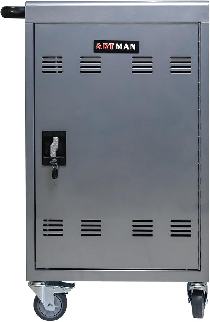 32-Bay Mobile Charging Cart with Keyed Lock, Steel Laptop & Tablet Charging Cabinet with Cable Management, Rolling Power Station for Classroom, Office, School, Library