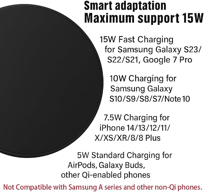 2Pcs Fast Wireless Charger 15W Max Wireless Charging Stand Compatible with iPhone 17/17Plus/17Pro/16/16Plus/16Pro /15/14/13/12/11/X/XR Samsung Galaxy S25/S24/S23/S22/S21/S20/S10/S9/S8 Note 20