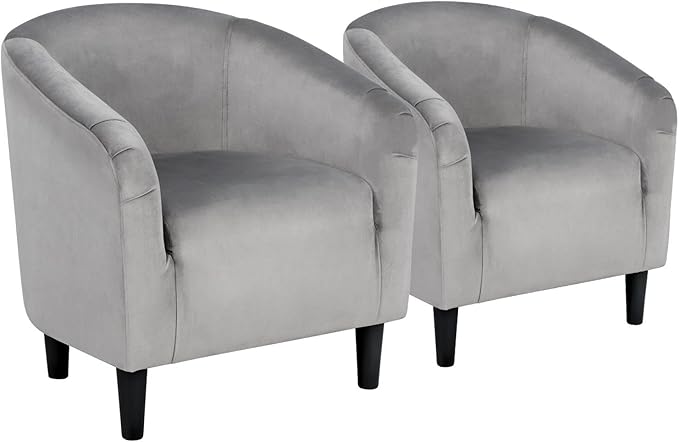 Yaheetech Barrel Chairs, Furry Accent Chairs with Soft Padded Armrest for Living Room Bedroom Waiting Room Office, Set of 2, Gray