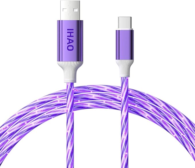 IHAO Multi Ports Charger Cable 3 Combinations in One Cable USB A to USB C/Micro USB PD Fast Charging Cord Lighted Up LED Flowing Compatible with Almost All Kinds of Electric Device-39Inches Blue