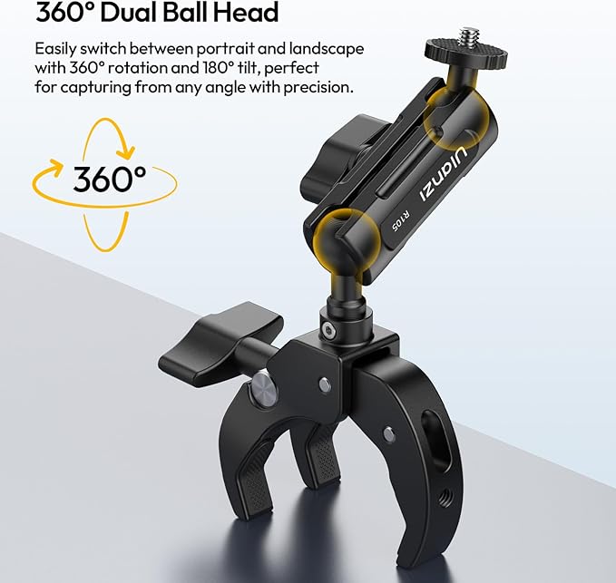 ULANZI R105 Super Clamp Camera Mount with 360° Dual Ballhead Magic Arm, Sturdy Y-Shaped 3-Claw Camera Clamp Mount for GoPro Hero 13/12/11/10/9, Insta360 X5/X4, DJI Osmo Pocket 3/2 Action 5 Pro/4