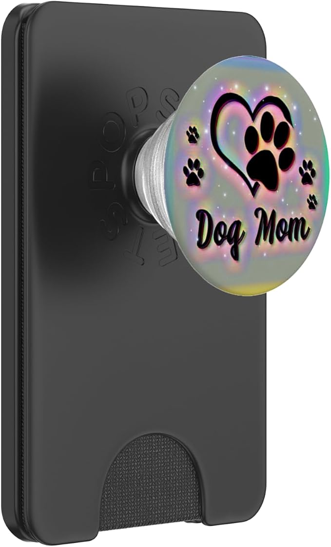 Dog Mom Gift Cute Dog Paw Print Heart Black Rainbow PopSockets Adhesive PopGrip