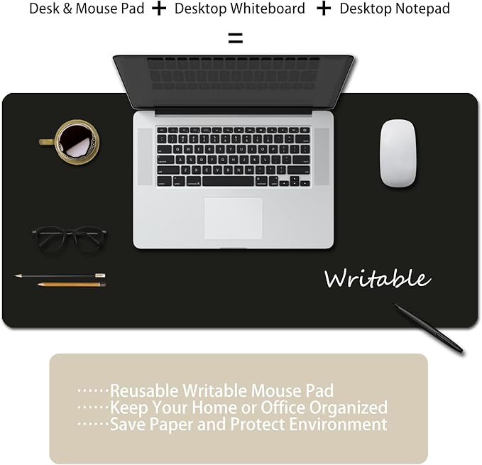 Erasable writable(Frontside) Table mat,Dual Sided Desk Mat, Large Mouse Pad, Notepad, Writing White Board (Includes 7.9"x9.4" Portable Mousepad)