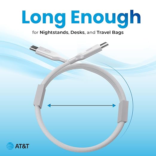 AT&ampT USB-A to USB-C Cable 6ft Braided Nylon – 60W Fast Charging USB-IF Certified 480Mbps Data Transfer – Compatible with iPhone 15/16 Galaxy Pixel Tablets &amp More – Black