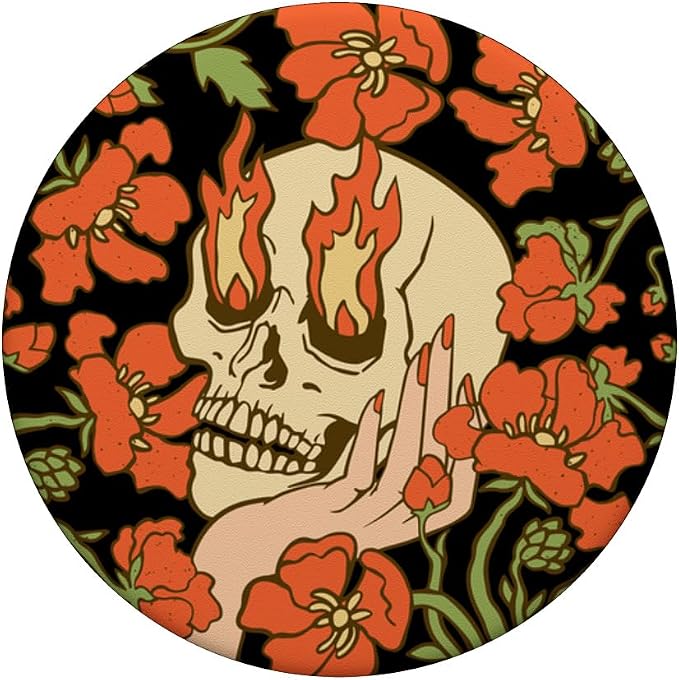 PopSockets Skull &amp Goth Phone Grip &amp Stand - Skull Flowers PopSockets PopGrip for MagSafe