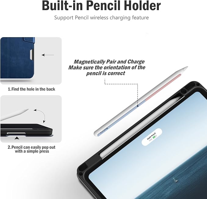 Antbox Case for iPad Air 11-inch M4/M3/M2 (2026/2025/2024) iPad Air 5th/4th Generation 10.9'' Vegan Leather with Pencil Holder Typing Angle Auto Sleep/Wake Muti-Stand (Black)