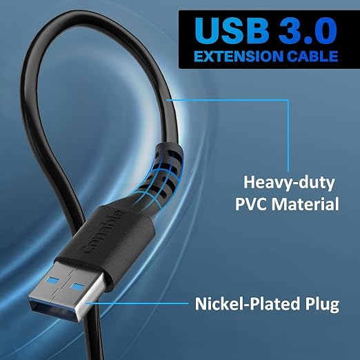 3 Pack USB 3.0 Extension Cable 10 Feet USB A Male to Female Extender Cord 5Gbps Data Transfer for Webcam Printer Keyboard Mouse Flash Drive Hard Drive Controller Black Cable with 5 Cable Ties
