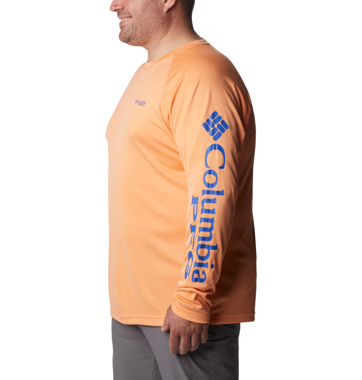 Columbia Men's PFG Terminal Tackle Long Sleeve Fishing Shirt, Bright Nectar/Vivid Blue Logo, X-Small