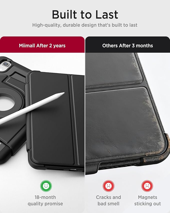 Miimall for iPad mini 7 A17 Pro Case iPad mini 7th/6th Generation Case (2024/2021) with Pencil Holder Powerful Magnetic Attachment Rotation Stand Folio Cover for iPad mini A17 Pro(Black)