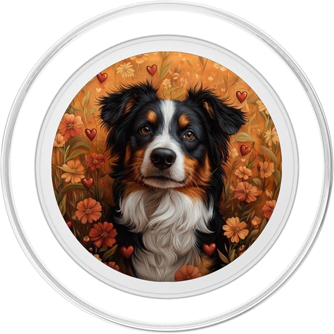 Australian Shepherd Dog Flowers With Hearts Around Graphic PopSockets Standard PopGrip