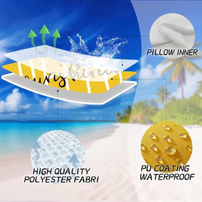 DFXSZ Outdoor Pillow Covers 20x20 Inch Set of 2 Hello Sunshine Decor Yellow Waterproof Throw Pillow Covers Summer Outdoor Waterproof Pillow Covers Decor for Patio Funiture Garden Sofa Couch 020B20
