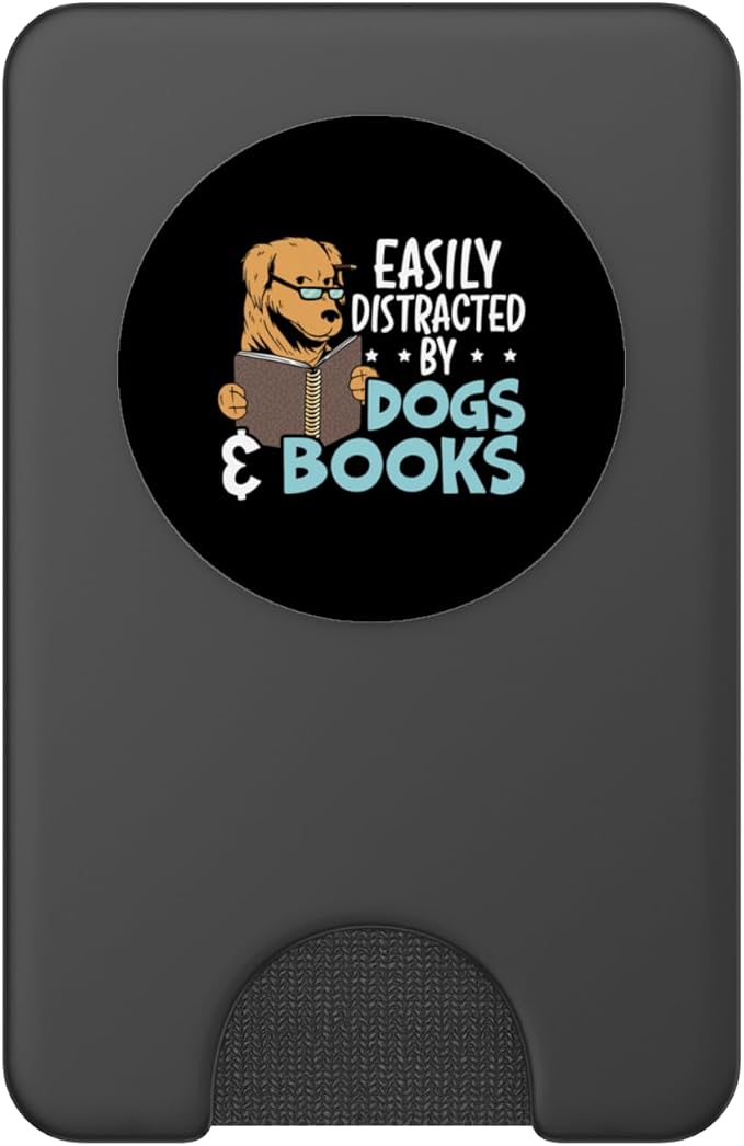 Easily Distracted by Dogs &amp Books Puppy Lover Bookworm PopSockets Adhesive PopGrip