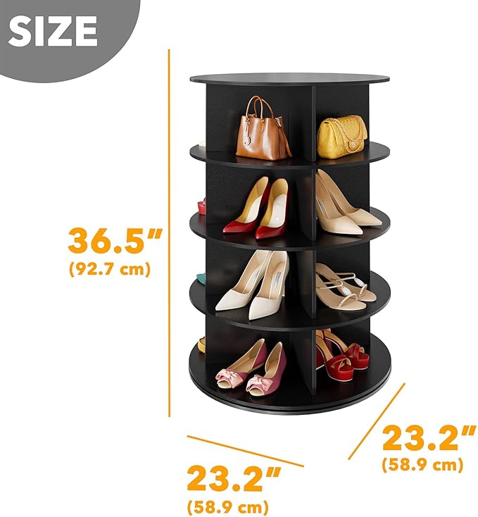 SpaceAid 4 Tier Rotating Shoe Rack Tower, Spinning Shoe Display Lazy Susan, Revolving 360 Shoe Rack Storage Round Carousel, Vertical Handbag Rotate Shoes Closet Organization (4-Tier Black)