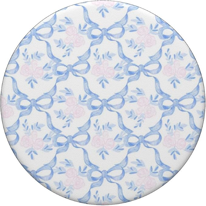 Coquette Light Blue Ribbon Bow &amp Floral Pattern Pastel Art PopSockets PopGrip for MagSafe
