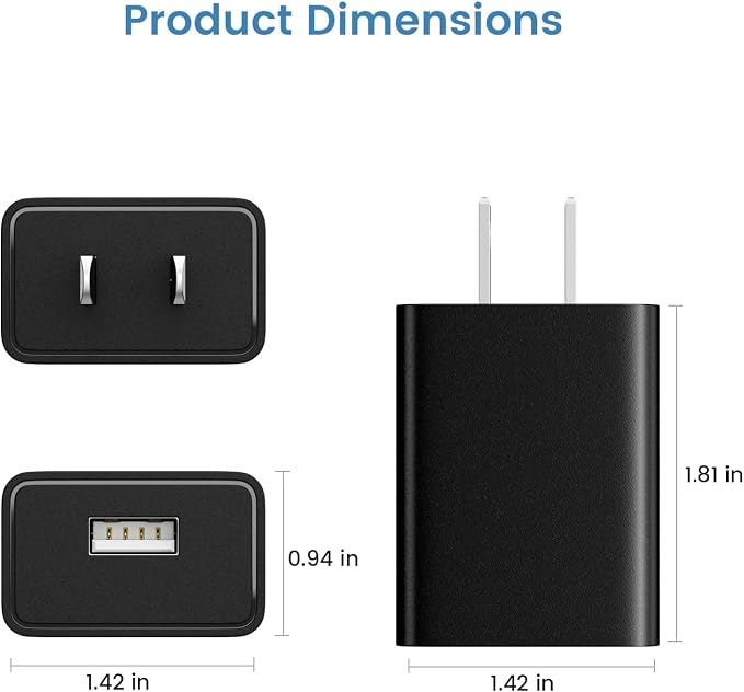 5-Pack USB Wall Charger 5V 2A UL Certified Charging Block Power Adapter Plug Bulk Black