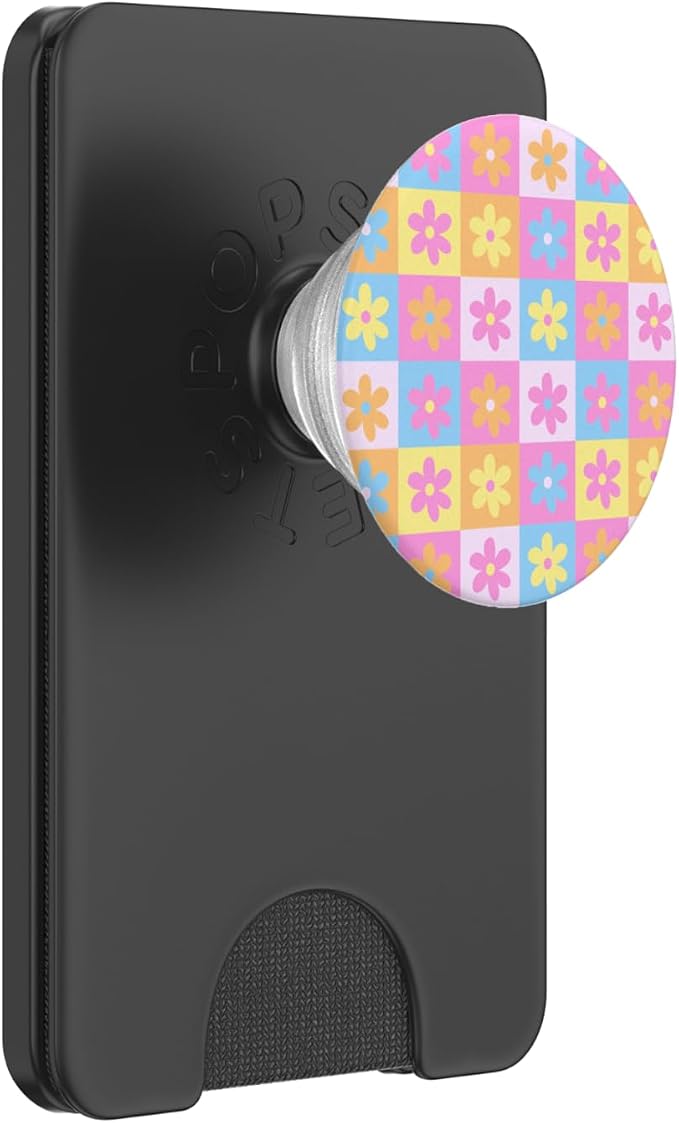 Aesthetic Checker Retro Groovy Flowers in Cream Peach colors PopSockets Adhesive PopGrip