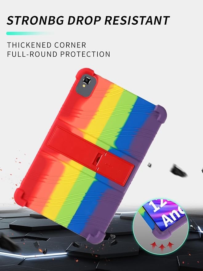 Case for YLEEBG TAB10 10 inch Android 14 TabletsWUNIAK Hollow Back DesignHeat Dissipation Shockproof Lightweight Adjustable Kickstand Silicone Shell&ampKids Friendly Soft CaseBlack