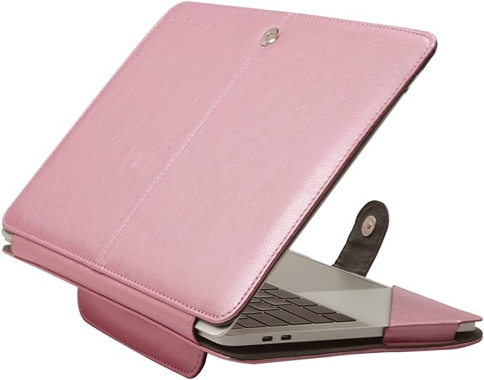MOSISO Case Compatible with MacBook Air 13.6 inch M4 M3 M2 2025-2022 /Air 13 M1 2022-2018 /Pro 13 inch M2 M1 2025-2016, PU Leather Portfolio Protective Stand Cover, Rose Gold