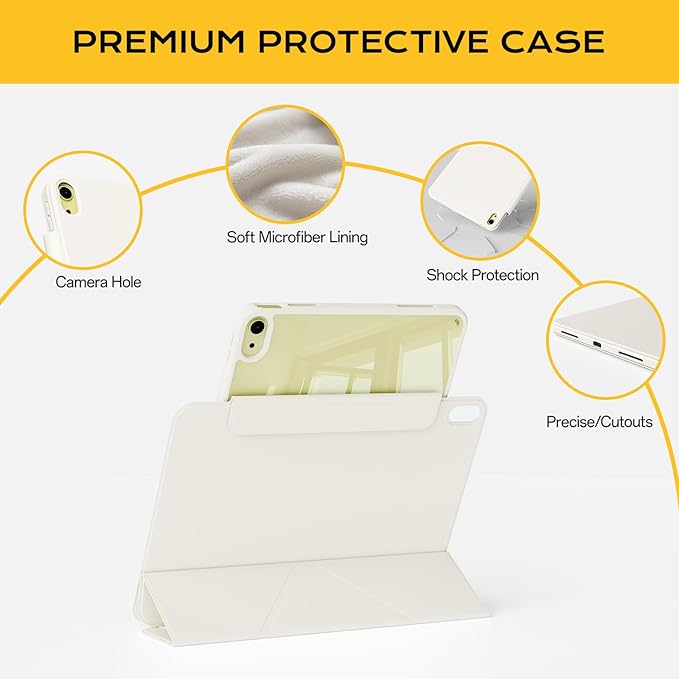 Clear Case for iPad A16 11th Generation 11 inch 2025 &amp iPad 10th Gen 10.9 inch 2022 with Pencil Holder Detachable Magnetic Rotating Transparent Hard PC Back Auto Wake/Sleep Trifold &amp Y Stan