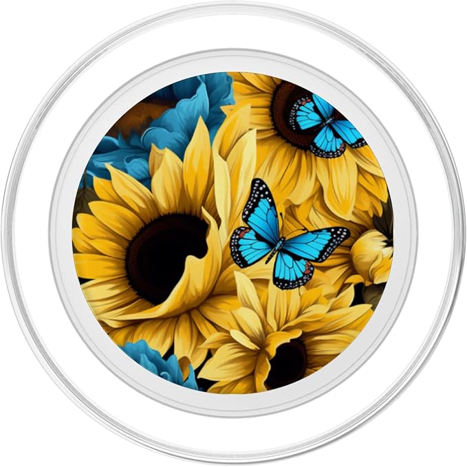 sunflower with blue butterfly PopSockets PopGrip for MagSafe