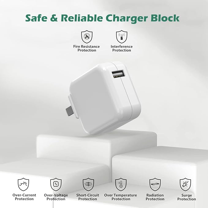 iPad ChargerFast Charge iPhone10FT i-Pad Charging Cord 12W i Pad Charger Fast Charging Block Foldable Portable Travel Plug with Extra Long Lightning Cable Cord Compatible with iPad/iPhone/Airpod