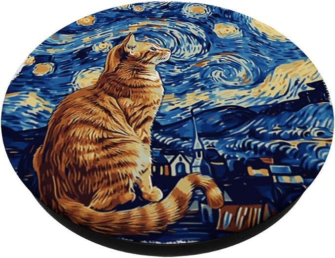 Starry Night Vincent van Gogh Famous Painting Tabby Cat PopSockets Standard PopGrip