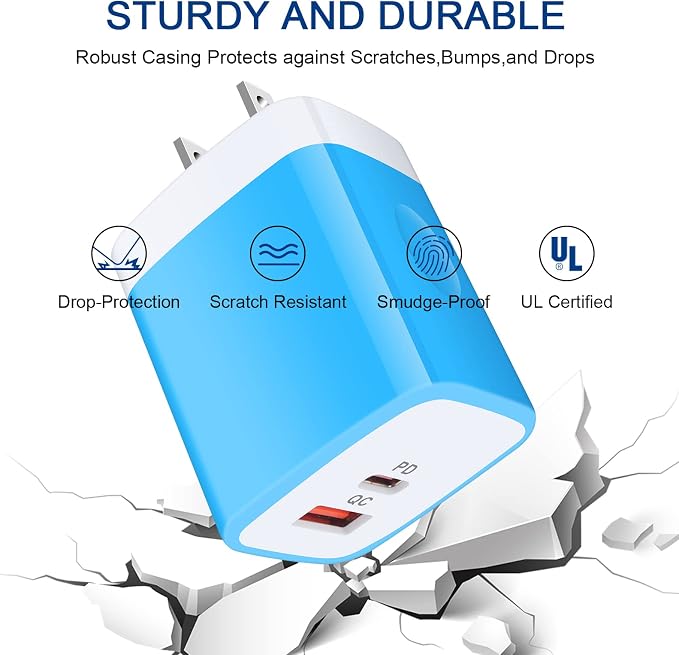 USB C Wall Charger 2-Ports 20W USB A and USB C Charger Block [PD/QC 3.0] | 3Pack USB-C Power Wall Plug Adapter Brick for iPhone 17/16/15/14/13/12/Pro Max/Mini iPad/Pro AirPods Pixel Samsung Galax