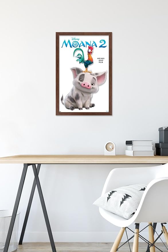 Disney Moana 2 - Heihei and Pua Feature Series Wall Poster, 22.4L" x 14.7W", Mahogany Framed Version