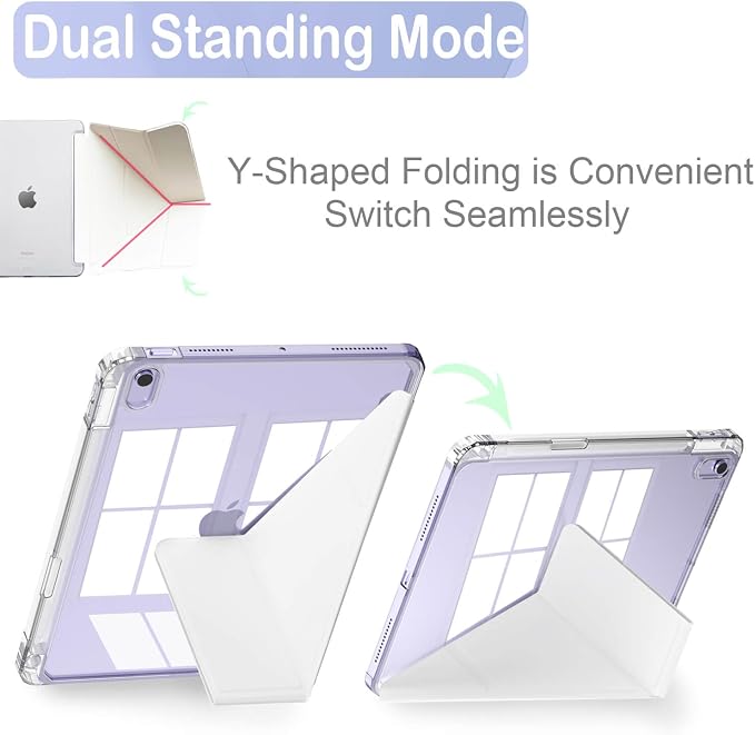 Feams Case for iPad Air 11-inch M4 2026 / M3 2025 / M2 2024 iPad Air 5th/4th Generation 2022/2020 10.9 Inch Y-Fold Standing Case Clear Back with Portrait Stand &amp Pencil Holder Beige Checkered