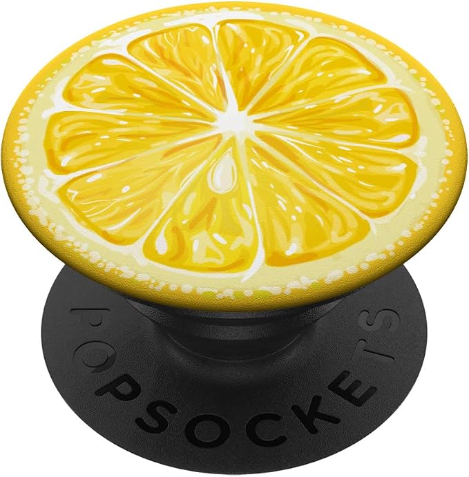 Yellow Lemon Pattern Slice for Boys Girls Lemon Print Black PopSockets Adhesive PopGrip