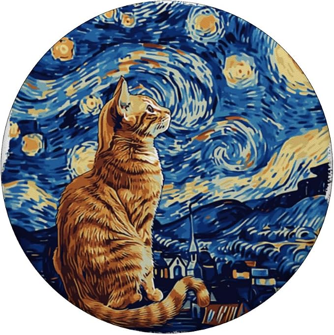 Starry Night Vincent van Gogh Famous Painting Tabby Cat PopSockets Standard PopGrip