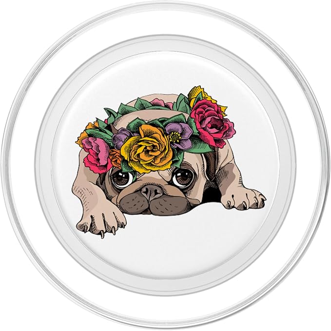 Cute Pug Pop Socket Flower Rose Floral Colorful On White PopSockets Adhesive PopGrip