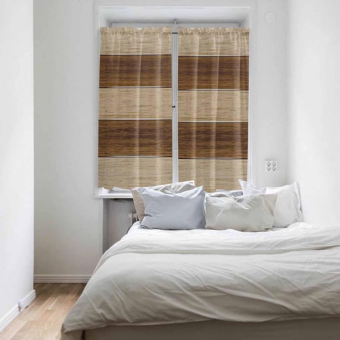 Retro Country Brown Wooden Board Window Valance Curtains, Farmhouse Gradient