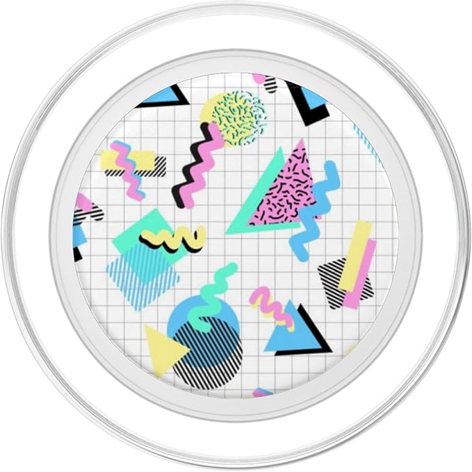 Aesthetica Retro 80's 90's Geometric Pattern Pop Socket PopGrip for Most Devices with Smooth Hard Plastic Cases - Black Multicolor