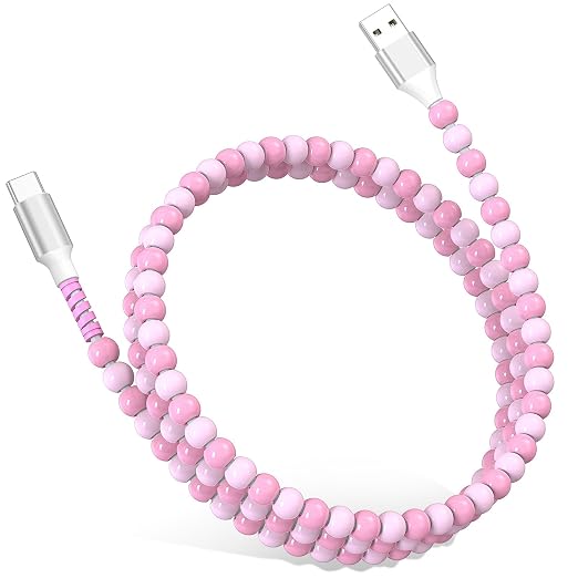 Jelanry 3FT USB-A to USB-C Fast Charging Cable Beaded &ampData Sync Women Girl | Cute kawaii beaded cable for iPhone 17/16/15 Samsung S26/S25/S24 Pixel iPad Fast charge for daily use office &amp tra