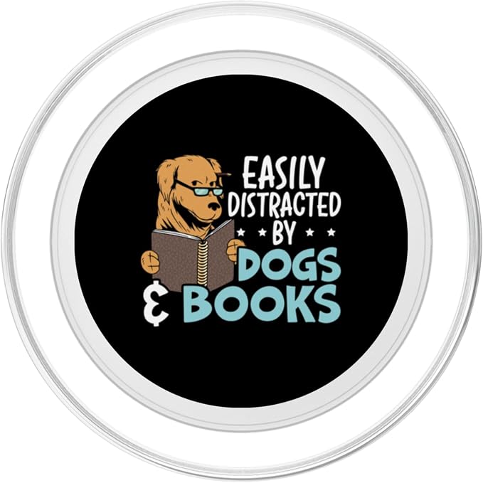 Easily Distracted by Dogs &amp Books Puppy Lover Bookworm PopSockets Adhesive PopGrip