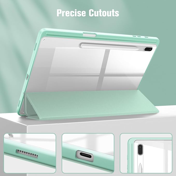 Fintie Clear Case for Samsung Galaxy Tab S8 Plus/ S7 FE/ S7 Plus 12.4 Inch | Transparent Back Shell Viewing &amp Typing Angles Shockproof S Pen Holder Auto Wake/Sleep Black