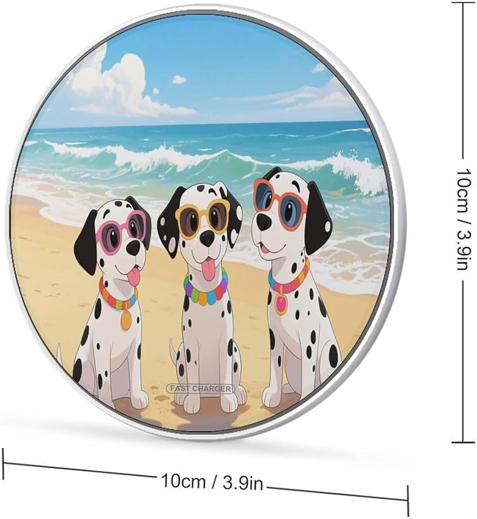 Beach Dogs Wireless Charger with Aluminum Alloy Frame Qi Certified Fast Wireless Charging Pad 10W Charging Station Portable Phone Charger for All Wireless Charging Phone