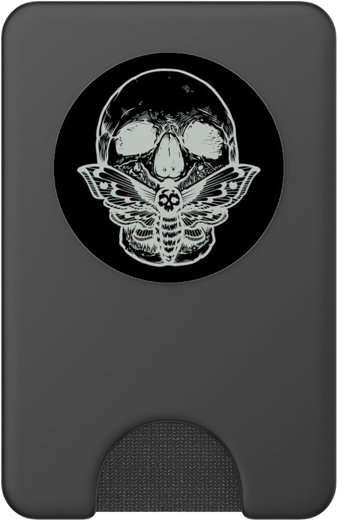 Wicca Pagan Symbol White Skull Moth Occult Gift Black Base PopSockets Adhesive PopGrip
