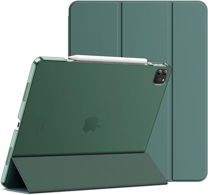 JETech Case Cover for iPad Pro 12.9 6th/5th Gen (2022/2021) Black | Slim Translucent Back Design Tri-Fold Stand Auto Wake/Sleep Lightweight Shockproof Protection