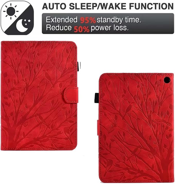 Case for Amazon Fire HD 8 &amp 8 Plus (12th/10th Generation 2024/2022/2020 Release) Pen Holder Premium PU Leather Stand Cover with Smart Auto Wake/Sleep Green Tress
