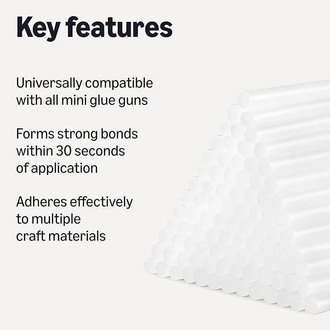 Amazon Basics Mini Size Hot Glue Sticks, 4" x 0.27", 100-Pack, Hot Melt Compatible with Most Glue Guns for Crafting, DIY, Home Repair, Transparent