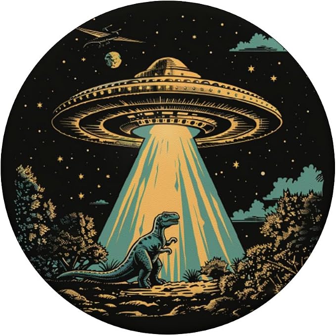 Alien Lover Flying Saucer UFO Abduction Dinosaur PopSockets Adhesive PopGrip