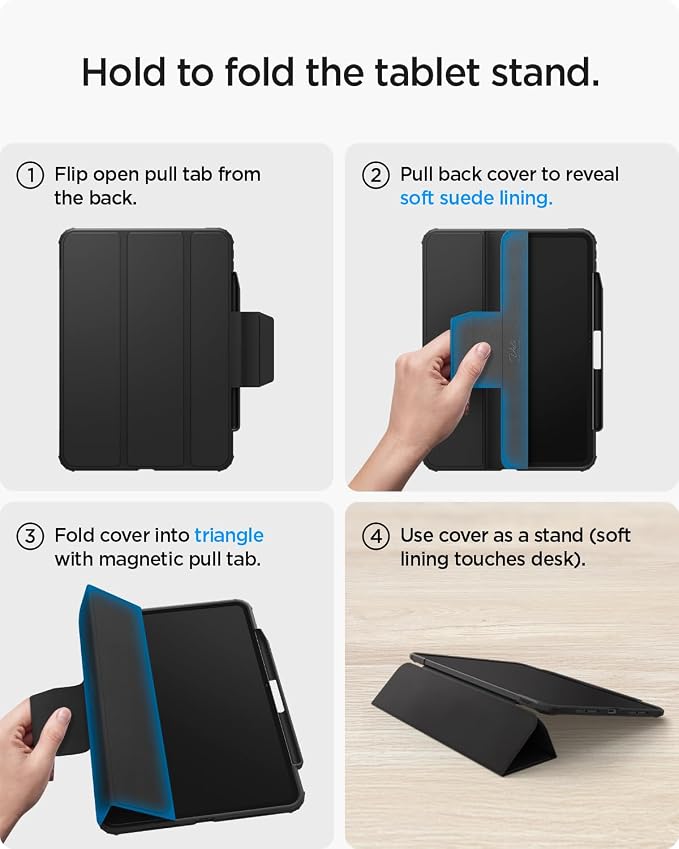 Spigen for Galaxy Tab S10 FE Plus Case (2025) Rugged Armor Pro Protective Tri-Fold Cover and S Pen Holder 13.1 inch Black