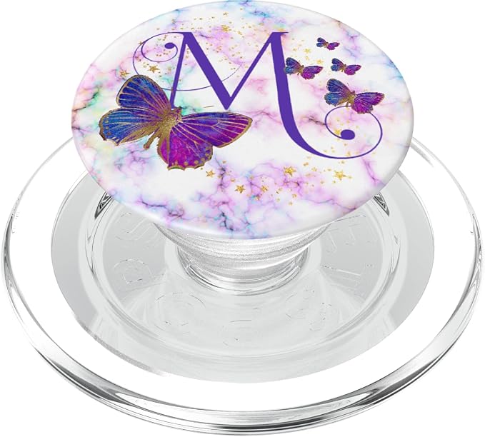 Purple Butterfly Letter M Initial Personalized Monogram PopSockets Adhesive PopGrip
